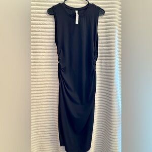 CRZ YOGA Butterluxe Black Midi Dress Bodycon Ruched Sleeveless